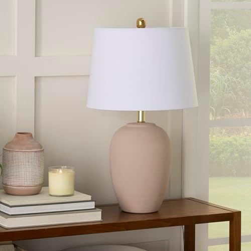 Nourison Home 23" Light Pink Ceramic Jar Table Lamp for Bedroom, Living Room, Dining Office, with White Shade (Pack of 1) by NourisonHome