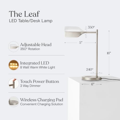 Brightech Leaf LED Table lamp, Pharmacy LED Desk Lamp for Living Rooms & Offices, Adjustable Standing Lamp for Bedroom Reading, Task Lamp for Sewing & Craftwork - Nickel - Image 4