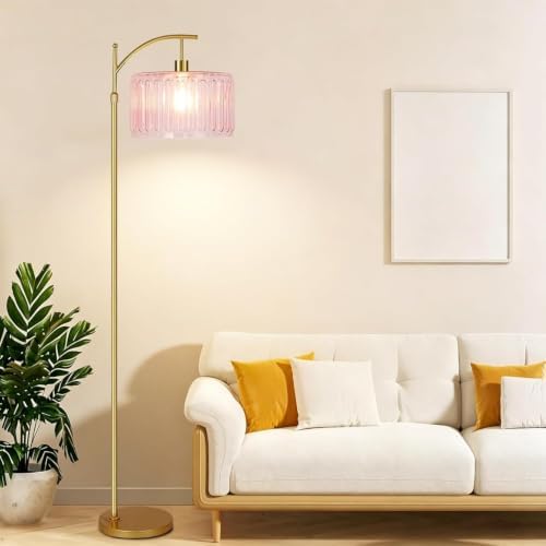 ILLMTW Pink Floor Lamp for Living Room,Bedroom,Gold Dimmable Standing Lamp with Remote,Mid Century Modern Brass Tall Lamp Boho Floor Lamps Arc Stained Glass Flower Floor Light Lamp Girls kids Bohemian - Image 7