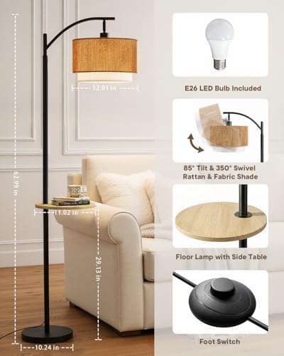 PESRAE Rattan Floor Lamp for Living Room, Farmhouse Arc Standing Lamp - Image 5