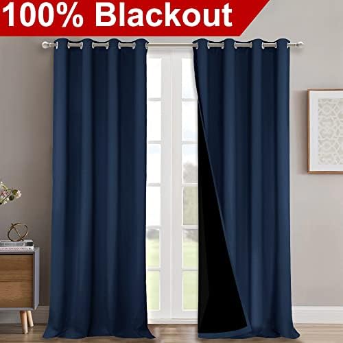 NICETOWN 100% Blackout Blinds, Set of 2, 46" x 96", Navy Blue, Laundry Room Decor Window Treatment Curtains for Large Patio Sliding Door, Thermal Insulated Curtains for Bedroom - Image 2