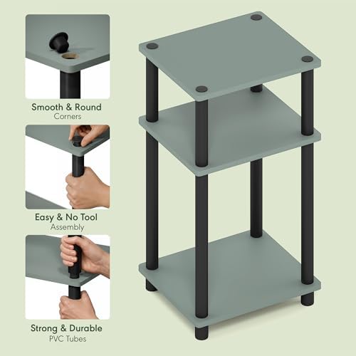 Furinno JUST Toolless 3-Tier Side Table, Open Shelf End Table, Sage Green - Image 4
