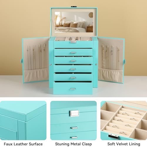 Frebeauty 6-Layer Jewelry Box for Women,Large Jewelry Organizer with Drawer - Image 4