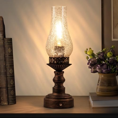 Vintage Touch Control Cordless Table Lamp, Rechargeable Rustic Table Lamp, Battery Operated Portable Retro Table Lamp, 3-Color Dimmable for Bedroom, Nightstand (Transparent) by EIDEARAYHomeLighting
