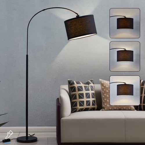 Luvkczc Arc Floor Lamps for Living Room, Dimmable Floor Lamp with Adjustable Head, Black Finish Modern Floor Lamp, Over Couch Tall Standing Hanging Light for Reading, Bedroom, Office, Bulb Include by Luvkczc