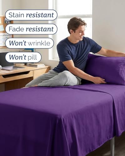 Twin XL 3 Piece Sheet Set - College Dorm Room Essentials - Purple - Image 5