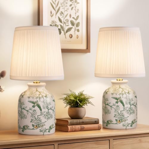 ShineTech Rechargeable Cordless Small Ceramic Table Lamps Set of 2, Green by ShineTech