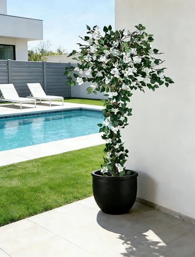 BLOSMON 5ft Bougainvillea Artificial Flower Tree for Front Porch, White - Image 5