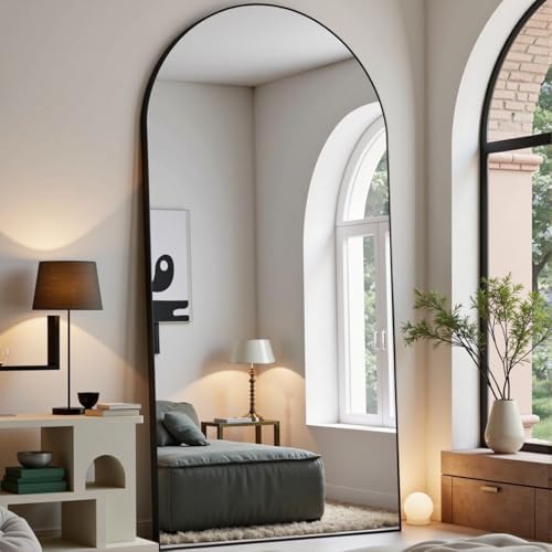 Dewfig Arched Full Length Mirror, 71"x30" Large Floor Mirror, Black - Image 3