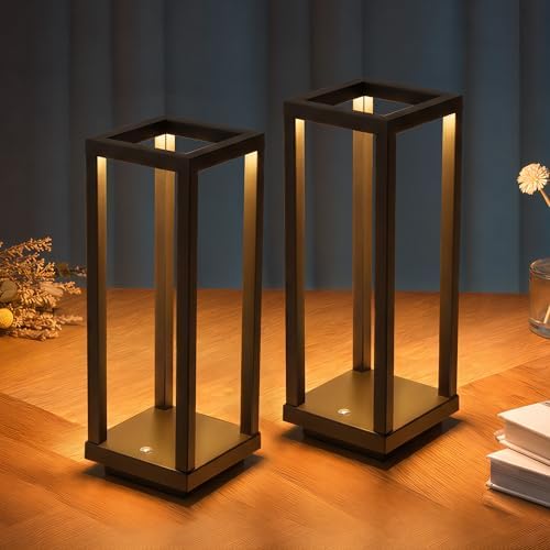 PUSU Cordless Waterproof Table Lamps Set of 2, Black LED Outdoor Desk Lamp by PUSU