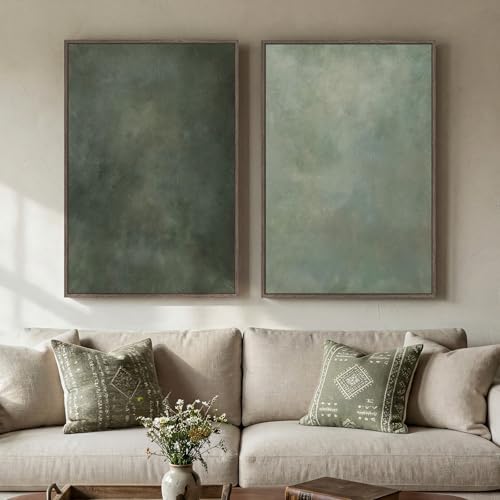 Large Framed Green Abstract Wall Art for Living Room Set of 2, 24x36 In by Cuspin