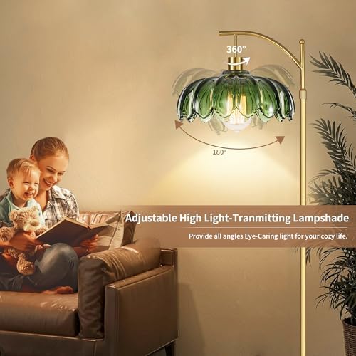 Arc Floor Lamps for Living Room Gold Floor Lamp with Remote Control,Dimmable Floor Lamp with Glass Lampshade,Vintage Mid Century Modern Standing Lamp Tall Flower Lamps for Bedroom Corner - Image 3