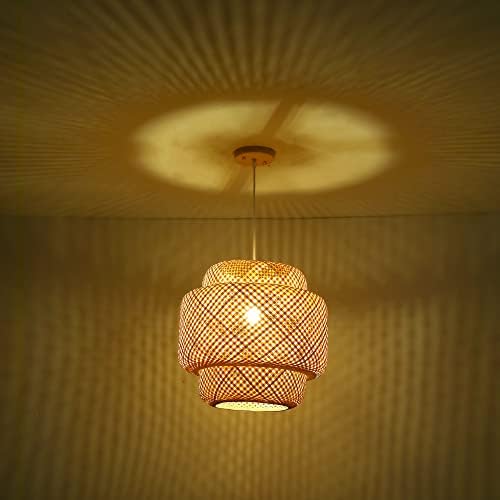 Bamboo Pendant Light - Boho Basket Chandelier Handmade Woven Pendant Light, Natural Wicker Rattan Hanging Chandelier for Kitchen Island Dining Room Living Room Porch - Image 2