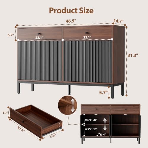 Mericonia Sideboard Buffet Cabinet Storage, Modern Wood Console Fluted Credenza - Image 2
