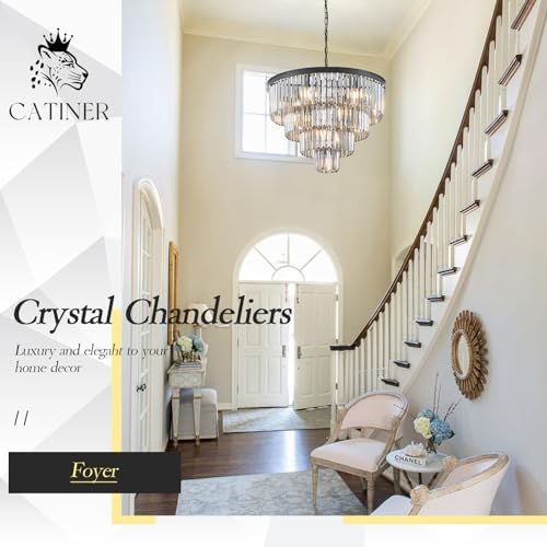 CATINER 24" Smoke Gray Crystal Chandeliers,12 Lights Black Light Fixture - Image 6