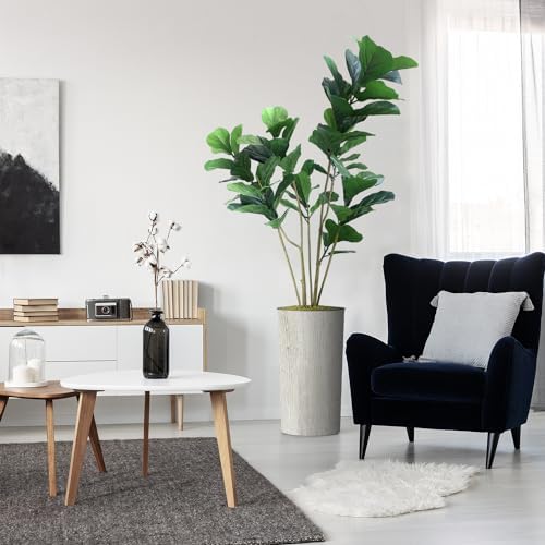 Artificial Tree in Modern Swirl Pattern Planter, Fake Ficus Lyrata Silk Tree for Indoor and Outdoor Home Decoration - 66" Overall Tall (Plant Pot Plus Tree) by SIGNWIN