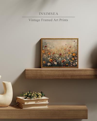 InSimSea Framed Canvas Wall Art, Vintage Flower Wildflower Prints Wall Decor for Living Room, Small Retro Landscape Painting Farmhouse Decorations for Bedroom Bathroom Shelf Gift, 8x10inch - Image 2