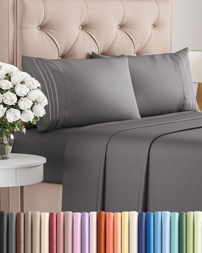 King Size 4 Piece Sheet Set - Comfy Breathable & Cooling Sheets - Dark Grey by CGKUnlimited