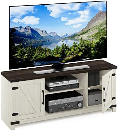 Furinno Jensen Farmhouse Barn Door Living Room TV Stand with Storage Cabinets for TV up to 70 Inch, Ebony/White Wash by Furinno-FitsYourSpaceFitsYourBudget