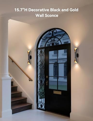 Tubicen Wall Sconce, Modern Dimmable Hardwired Wall Light Black&Gold 15.7" - Image 2