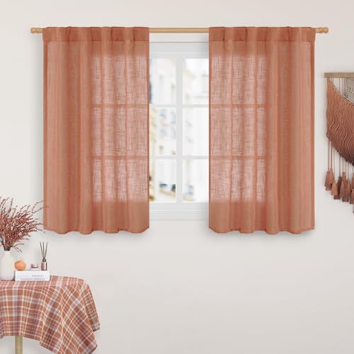 LAMIT Terracotta Linen Curtains 40 Inch for Small Window Over Silk 2 Panels by LAMIT