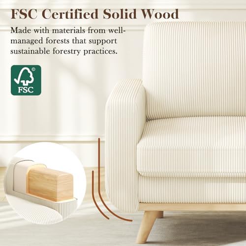 Vesgantti 38.5" Accent Chair Beige, Comfy Corduroy Single Sofa Seat with Spring Cushion, Upholstered Armchair with Deep Seat, Reading Chair for Adults, Modern Sofa for Living Room, Bedroom - Image 3