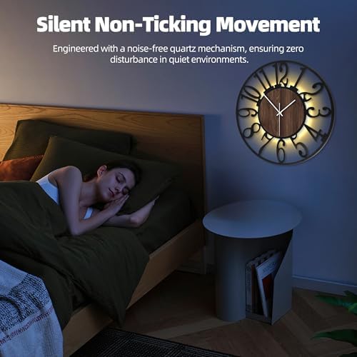 24 Inch Large Metal Wall Clock with Voice and Light Sensor Night Light, Glow in The Dark Non-Ticking Silent Battery Operated Decorative Oversized Wall Clock for Bedroom Living Room Decor - Image 4