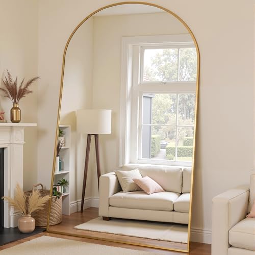 Oversized Floor Mirror, 81"x41" Arched Full Length Mirror, Gold - Image 3