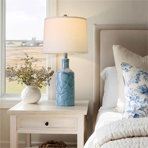 PoKat 26'' Farmhouse Ceramic Table Lamps Set of 2, Blue Bedside Lamps for Living Room, Nightstand Lamps for Bedroom Night Stands, Bedroom Lamps for Side Table End Table Hallway, Blue - Image 5
