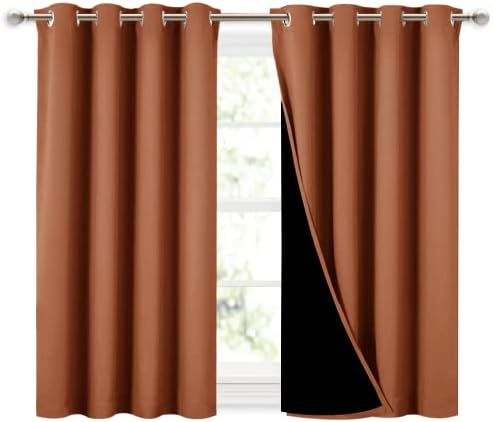 NICETOWN Burnt Orange 100% Blackout Curtains 45 inches Long, 2 Thick Layers Completely Blackout Window Treatment Thermal Insulated Lined Drapes for Small Window (1 Pair, 52 inches Width Each Panel) by NICETOWN