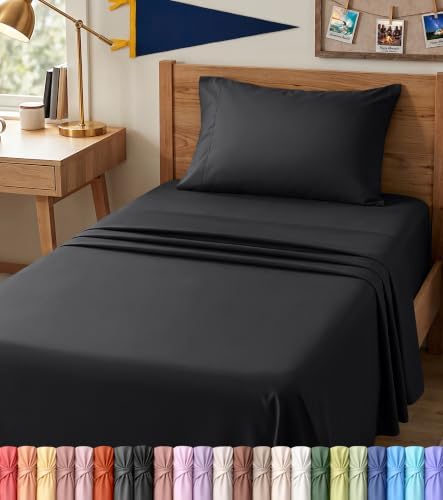 Twin XL Sheets Set, 3 Pieces 16" Deep Pocket Hotel Luxury Bed Sheets, Black by UTOPIABEDDING