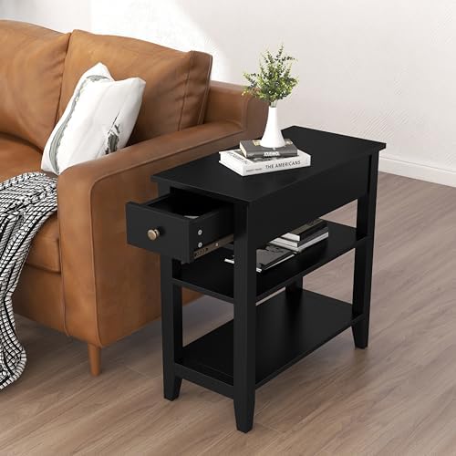 ChooChoo Side Table Living Room Set of 2 with Drawer and Shelf - Image 3
