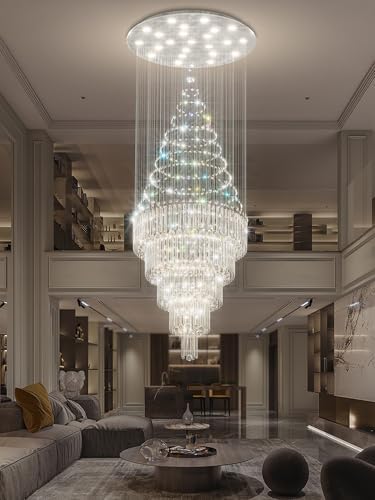 Flashing God D40''X H120'' Modern LED Crystal Chandelier for High Ceiling Dimmable Large Crystal Raindrop Chandeliers Chandeliers for Entryway Staircaes Foyer Hallway Tall Living Room - Image 6