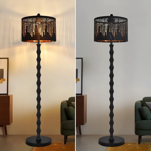 AHDWDW Vintage Floor Lamp for Living Room Bedroom,Farmhouse Rustic Floor Lamps,Modern Standing Tall Lamp with Black Unique Lampshade,Gothic Mid Century Iron Floor Lamp for Office Corner Decor - Image 4