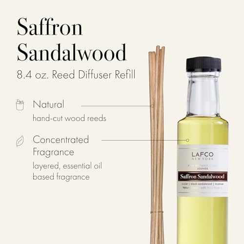 LAFCO New York Fall Reed Diffuser Refill, Saffron Sandalwood - 8.4 oz - Up to 4-Month Fragrance Life - Includes Natural Wood Reeds - Free of Dyes & Propellants - Made in the USA - Image 2
