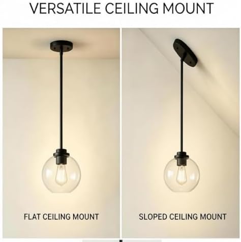 Black Globe Pendant Light, 2-Pack Modern Clear Glass Hanging Fixture - Image 6