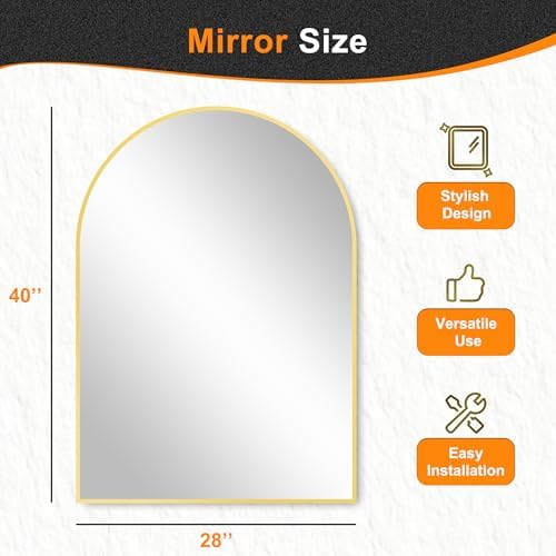 Delma Arched Bathroom Mirror, Gold, 28"x40" - Image 5