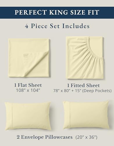 LANE LINEN King Size Bed Sheets 100% Organic Cotton Percale Soft - Vanilla - Image 4