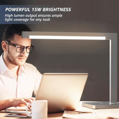Aluminum LED Desk Lamp with Charging Station, 15W Table Lamp Work - Image 3