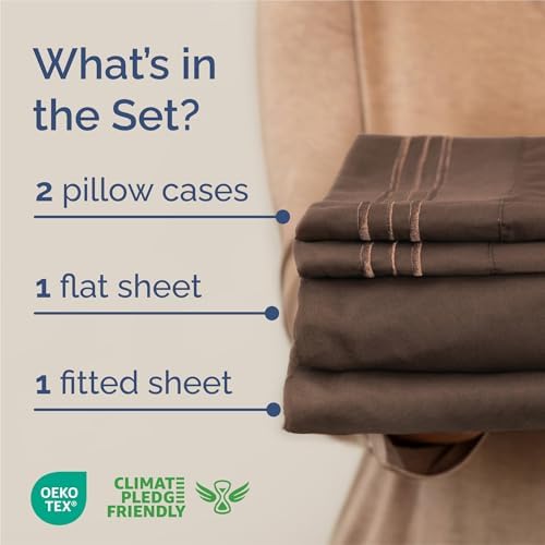 King Size 4 Piece Sheet Set - Comfy Breathable & Cooling Sheets - Brown - Image 2