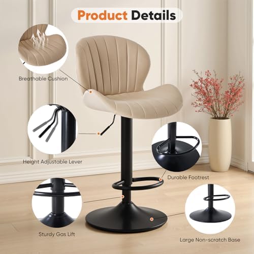 Sweetcrispy Bar Stools Set of 4, Swivel Adjustable Height Fabric Bar Chair - Image 3