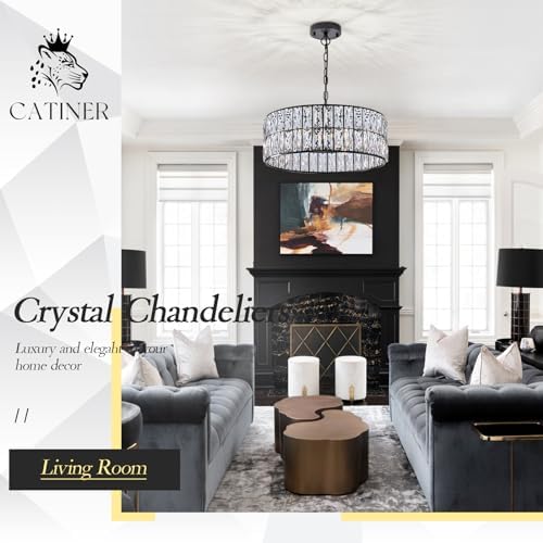CATINER Black Crystal Chandelier 18" 6-Light Modern Semi Flush Pendant - Image 5