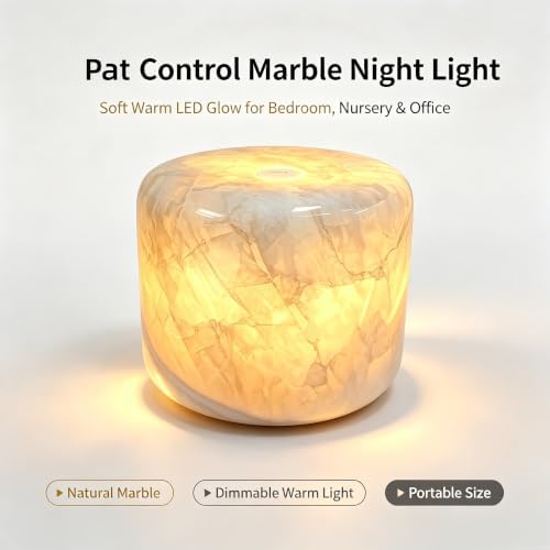 Marble Lamp Luxury Stone Table Lamp Type-C Rechargeable Touch Night Light Small Bedside Lamp Cordless Ambient Light for Home Decor, Bedroom, Living Room & Office (Glacier Jade) - Image 5