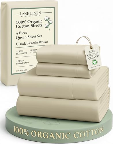 LANE LINEN 100% Organic Cotton Queen Size Sheets Set, Eco Friedly Mercerized Fully Elasticized Queen Sheets, Naturally Temperature Regulating Cooling Cotton Sheets- Linen by LaneLinen