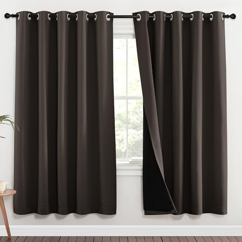 NICETOWN 100% Blackout Window Curtain Panels, Brown, 2 Pieces, 62-inch Wide Per Panel, Full Light Blocking Drapes with Black Liner for Nursery, 72-inch Drop Thermal Insulated Draperies by NICETOWN