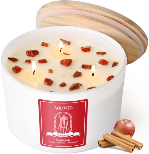 AOOVOO Apple Cinnamon Scented Candles for Women - 20oz 3 Wick Soy Candles for Home Scented, Aromatherapy Candle with Crystals Inside, Birthday Gifts Valentines Day Candle for Women Mom by AOOVOO