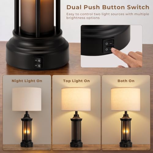 Seealle 24" Farmhouse Table Lamps for Living Room, Bedside Lamps Set of 2 - Image 2