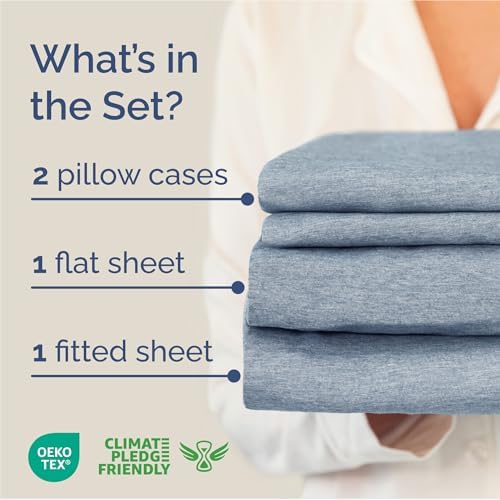 Full Size 4 Piece Sheet Set - Breathable & Cooling Sheets - Heathered Blue - Image 2