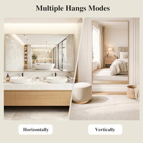 Koonmi Gold Mirrors for Wall, 30x48 Inch Bathroom Mirror, Rectangular Wall Mirror for Living Room Bedroom Bathroom, Hangs Horizontally or Vertically - Image 6