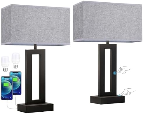 Seealle Nightstand Table Lamps for Bedrooms Set of 2 - Touch Bedside Lamp with USB C+A, 3 Way Dimmable Living Room End Tables 2, Modern Night Stand Bed Side Guest Room(Grey) B. Grey - Image 7